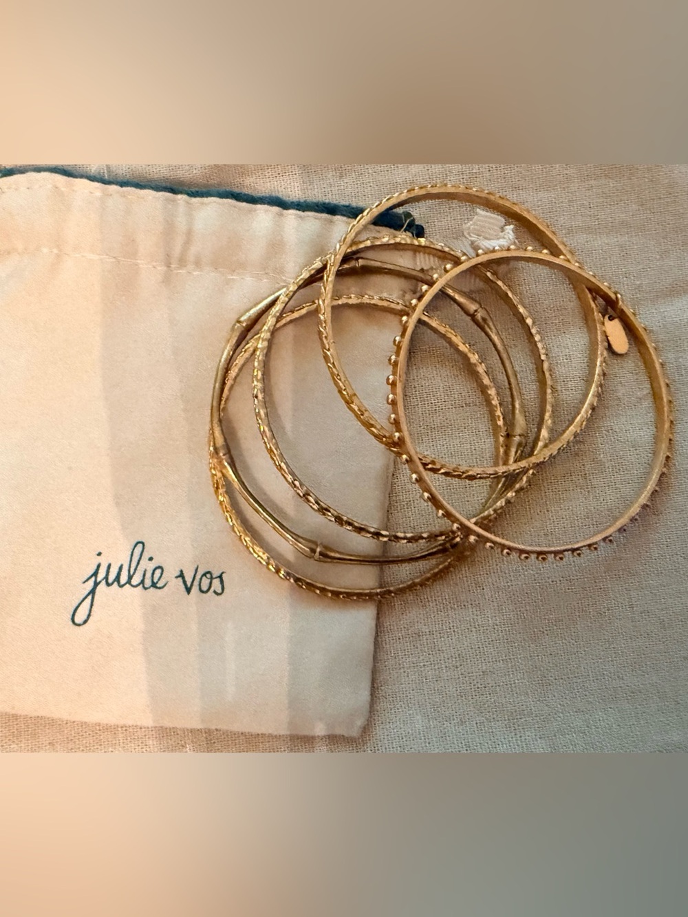 Gold plated Julie Vos Bangle Bracelets Set of 5- (indiv cost $75 each)